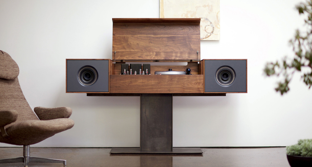 modern record player with speakers