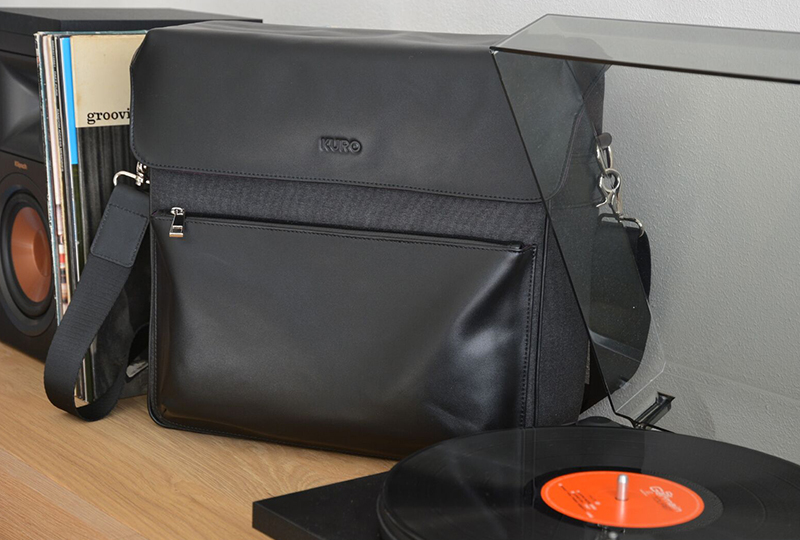 Black Vinyl Record Pattern Print Leather Tote Bag